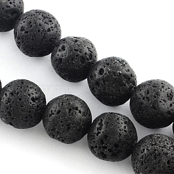 Natural Lava Rock Gemstone Round Bead Strands, Black, 10mm, Hole: 1.2mm, about 36pcs/strand, 15.7 inch(G-R285-10mm-06)