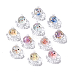 Luminous Transparent Resin Pendants, Gold Foil Octopus Charms with ABS Imitation Pearl Inside, Mixed Color, 26.5x24.5x9mm, Hole: 1.8mm(RESI-D057-18)