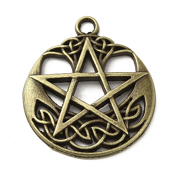 Tibetan Style Alloy Pendants, Cadmium Free & Lead Free, Pentagram with Knot Charms, Antique Bronze, 34.5x30x3mm, Hole: 3mm, about 194Pcs/1000G