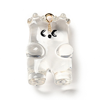 Cartoon Transparent Resin Pendants, Bear Charm, with Golden Tone Alloy Loops, Clear, 26.5x15.8x11mm, Hole: 1.8mm