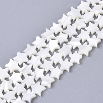 Natural Trochid Shell/Trochus Shell Bead Strands, Star, 6x6x2mm, Hole: 0.9mm, about 76pcs/strand, 15.35 inch(39cm)