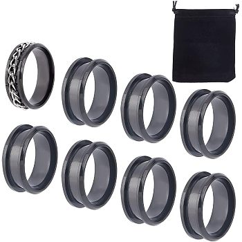 10Pcs Stainless Steel Grooved Finger Ring Settings, Ring Core Blank, for Inlay Ring Jewelry Making, Gunmetal, US Size 9(18.9mm)