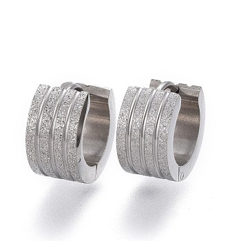Textured 304 Stainless Steel Huggie Hoop Earrings, Ring, Stainless Steel Color, 12.5x13x7mm, Pin: 1mm