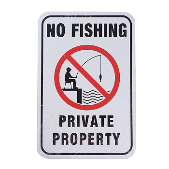 UV Protected & Waterproof Aluminum Warning Signs, No Fishing Private Property Sign, White, 450x300x1mm, Hole: 6mm