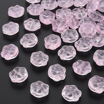 Transparent Baking Painted Glass Beads, Paw Print, Pink, 13.5x15x8.5mm, Hole: 1.2mm