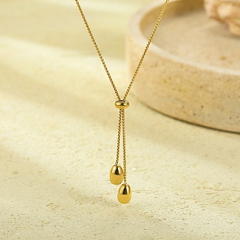 304 Stainless Steel Teardrop Pendant Lariat Necklaces for Women, Real 18K Gold Plated, 21.26 inch(54cm)