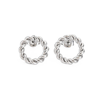 Non-Tarnish 304 Stainless Steel Twist Rope Ring Stud Earrings for Woman, Stainless Steel Color, 16mm, Pin: 0.7mm