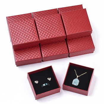 Cardboard Jewelry Boxes, for Pendant & Earring & Ring, with Sponge Inside, Square, Red, 7.5x7.5x3.5cm