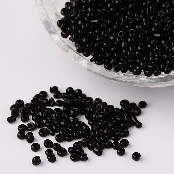12/0 Opaque Colours Round Glass Seed Beads, Black, Size: about 2mm in diameter, hole:1mm, about 3303pcs/50g