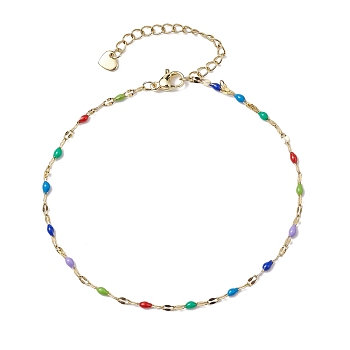 304 Stainless Steel Enamel Link Chains Anklets, Colorful, 8-5/8 inch(22cm)