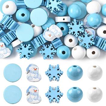 100Pcs 5 Styles Natural Wood Beads, Mixed Color, 16~20x16~19.5x5~16mm, Hole: 1.4~4mm, 20pcs/style