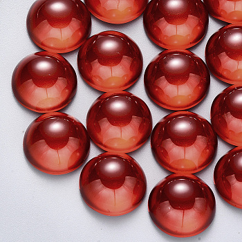 Transparent Spray Painted Glass Cabochons, Half Round/Dome, Red, 14x7mm