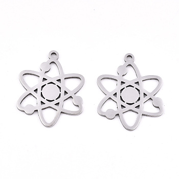 201 Stainless Steel Pendants, Laser Cut, Atom, Stainless Steel Color, 20.5x17x0.9mm, Hole: 1.4mm