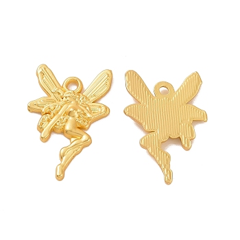 Rack Plating Alloy Pendants, Angel Charms, Matte Gold Color, 21.5x15x2mm, Hole: 1.5mm