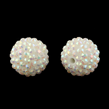 AB-Color Resin Rhinestone Beads, with Acrylic Round Beads Inside, for Bubblegum Jewelry, White, 12x10mm, Hole: 2~2.5mm
