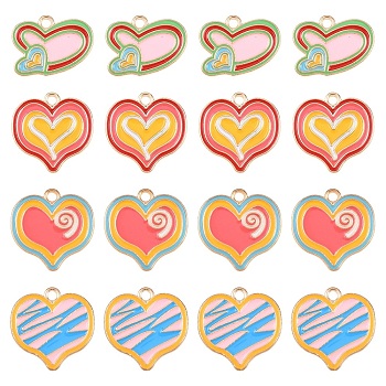 20Pcs 4 Styles Alloy Enamel Pendants, Cadmium Free & Lead Free, Heart, Mixed Color, 15~20x20x1.5mm, Hole: 2mm, 5pcs/style 