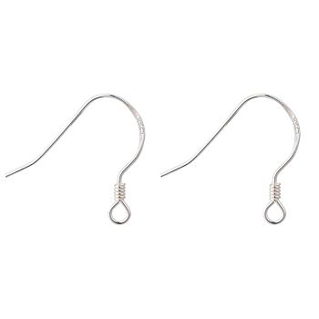 925 Sterling Silver Earring Hooks, with 925 Stamp, Silver, 15x18x1mm, Hole: 1.5mm, 24 Gauge, Pin: 0.5mm