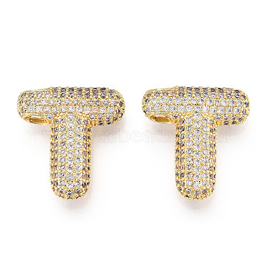 Real 18K Gold Plated Clear Letter T Brass+Cubic Zirconia Pendants