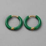 Real 18K Gold Plated 304 Stainless Steel Huggie Hoop Earrings with Enamel, Green, 16x17.5x2.5mm(EJEW-WH0004-147A)