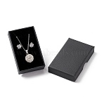 Paper with Sponge Mat Necklace Boxes, Rectangle, Black, 8x5x1.7cm, Inner Diameter: 7.2x4.3x1cm(OBOX-G018-02B)