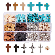 DIY Cross Jewelry Making Kits, Including Synthetic Turquoise Beads, Wood Beads & Pendants, Alloy Pendants, Mixed Color, 170Pcs/box(DIY-AR0003-13)
