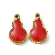 304 Stainless Steel Charms, with Enamel, Real 14K Gold Plated, Gourd Charm, Red, 11x6.7x2.7mm, Hole: 0.9mm(STAS-K263-08G)