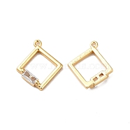 Brass Cubic Zirconia Charms, Real 18K Gold Plated, Rhombus Charm, Clear, 13.5x12x3mm, Hole: 0.8mm(KK-M233-41G)
