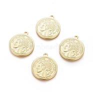 Brass Pendants, Long-Lasting Plated, Flat Round with Human, Real 18K Gold Plated, 28.5x25x1.5mm, Hole: 1.8mm(KK-G389-07G)