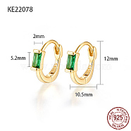 925 Sterling Silver Pave Cubic Zirconia Rectangle Hoop Earrings for Women, with 925 Stamp, Real 18K Gold Plated, Green, 12x2x10.5mm(CA6566-2)