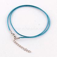 Waxed Cotton Cord Necklace Making, with Alloy Lobster Claw Clasps and Iron End Chains, Platinum, Dark Turquoise, 17.4 inch(44cm)(MAK-S032-1.5mm-130)