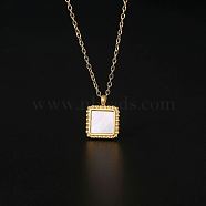 Natural Shell Square Pendant Necklace with Stainless Steel Chains, Golden, 17.72 inch(45cm)(TM4742-1)