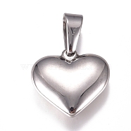 304 Stainless Steel Pendants, Heart, Stainless Steel Color, 19.5x20x5.5mm, Hole: 7x3mm(STAS-I135-19P)