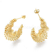 Brass Twist Crescent Moon Stud Earrings, Wire Wrap Half Hoop Earrings for Women, Nickel Free, Real 18K Gold Plated, 30x25mm, Pin: 0.7mm(EJEW-N011-81LG)