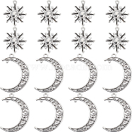 60Pcs 2 Style Tibetan Style Alloy Pendants, Solar Eclipse Pendants, Lead Free & Cadmium Free, Sun & Moon, Antique Silver, 28.5~41x23~30x1.5~2mm, Hole: 1~2mm, about 30pcs/style(TIBEP-SC0002-75)