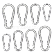 304 Stainless Steel Rock Climbing Carabiners, Spring Clasp, Key Clasps, Stainless Steel Color, 40~70x20~35x4~8mm, 8pcs/box(STAS-UN0013-71P)