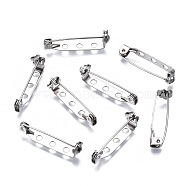 201 Stainless Steel Brooch Pin Back Safety Catch Bar Pins, with 2 Holes, Stainless Steel Color, 27x4.5x6mm, Hole: 2mm, Pin: 0.5mm(STAS-S117-022C)