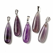 Natural Amethyst Pendants, Teardrop Charms with Rack Plating Platinum Tone Brass Snap on Bails, 34~34.5x10~10.5x6~6.5mm, Hole: 6.5x3mm(G-Q192-07P-03)