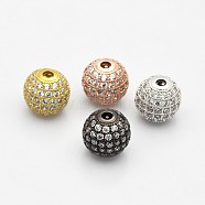 CZ Brass Micro Pave Grade AAA Clear Color Cubic Zirconia Round Beads, Cadmium Free & Nickel Free & Lead Free, Mixed Color, 10mm, Hole: 2mm(KK-O065-10mm-05-NR)