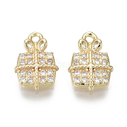Brass Micro Pave Clear Cubic Zirconia Charms, Nickel Free, Gift, Real 18K Gold Plated, 11.5x8x2mm, Hole: 1.2mm(X-KK-S348-526-NF)