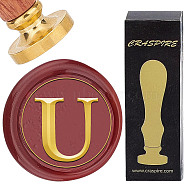 Brass Wax Seal Stamp with Rosewood Handle, for DIY Scrapbooking, Letter U, 25mm(AJEW-WH0412-0316)