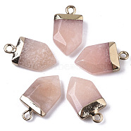 Natural Pink Aventurine Pointed Pendants, with Light Gold Plated Top and Brass Loop, Arrow, Faceted, 19x10.5x4.5mm, Hole: 1.8mm(G-N326-34J)