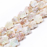 Electroplated Natural Freshwater Shell Beads Strands, AB Color Plated, Flower, Colorful, 14.5~15.5x15~15.5x2~3mm, Hole: 0.9mm, about 25pcs/strand, 14.17 inch(36cm)(SHEL-N026-203A-01)