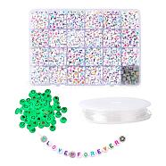 DIY Jewelry Making Kits, Including White Flat Round Acrylic Beads Colorful Letter, Elastic Crystal Thread, Mixed Color, 1920Pcs/Set(DIY-LS0002-84)