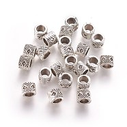 Tibetan Style Alloy European Beads, Large Hole Column Carved Rhombus Beads, Antique Silver, 6x7mm, Hole: 4mm(X-MPDL-M005-02AS)