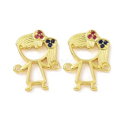 Real 18K Gold Plated Brass Micro Pave Cubic Zirconia Connector Charms, Girl Links, Colorful, 17x12.5x1mm, Hole: 1.1mm(KK-L209-058G-01)