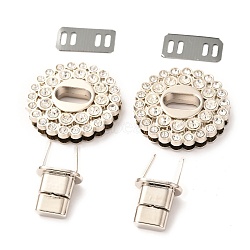 Flat Round Zinc Alloy with Rhinestones Bag Twist Lock Clasps, Handbags Turn Lock, Platinum, 3.95x0.85cm, Inner Diameter: 1.4x0.7cm(PALLOY-A068-03P)