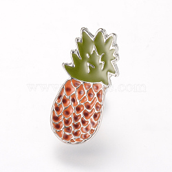 Alloy Enamel Brooches, Enamel Pin, with Brass Finding, Pineapple, Platinum, Sienna, 24x12mm, Pin: 1.2mm(JEWB-Q026-119P)