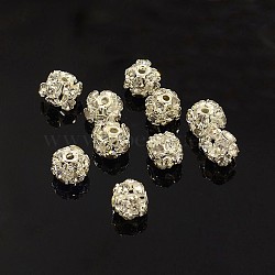 Brass Rhinestone Beads, with Iron Single Core, Grade A, Silver Color Plated, Round, Crystal, 6mm in diameter, Hole: 1mm(RB-A019-6mm-01S)