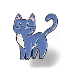 Cat Shape Enamel Pins, Black Alloy Brooches for Backpack Clothes, Cornflower Blue, 30x28.5x1.5mm(JEWB-P039-01EB-06)