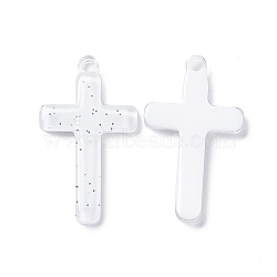 Opaque Acrylic Pendants, with Sequins, Cross Charm, White, 32x18.5x3mm, Hole: 2mm(OACR-B004-02B)